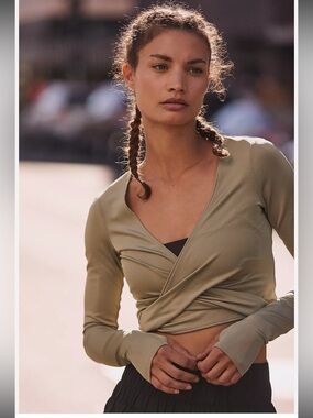 FP Movement by Free People Olive Wrap Long-Sleeve Crop Top